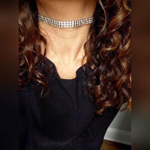 Elegant Silver Rhinestone Choker Necklace (Measures 16 Inches)